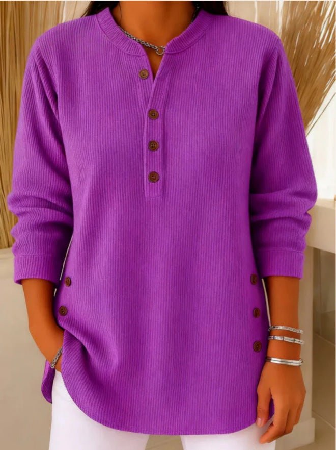 Camila | Women's Relaxed-Fit Longline Henley Ribbed Tunic Top 9