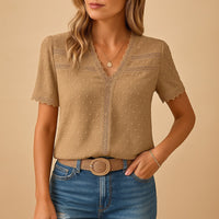 Martina | Elegant And Romantic Swiss Dot Lace-Trim Blouse
