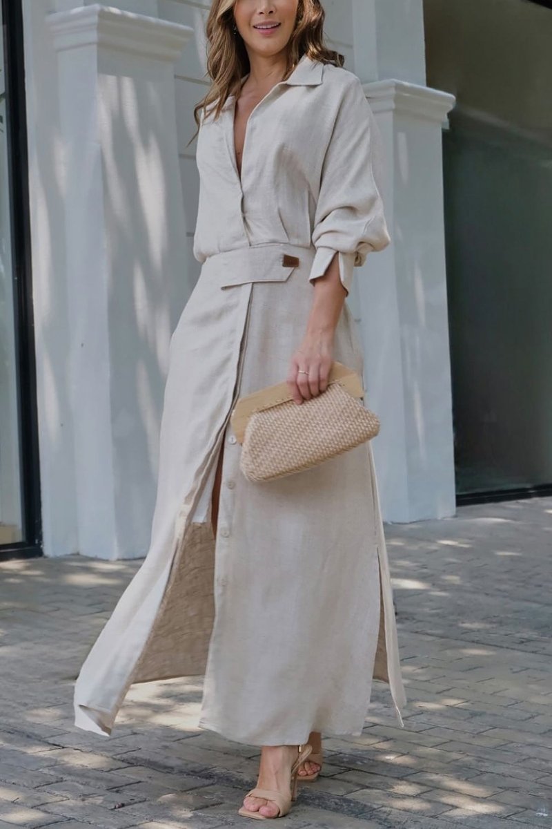 Camille | Elegant Women's Collared Belted Maxi Dress - Perfect for Summer & Formal Occasions 0