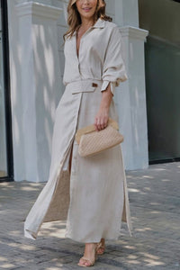 Paige | Elegante abito camicia lungo con colletto e cintura