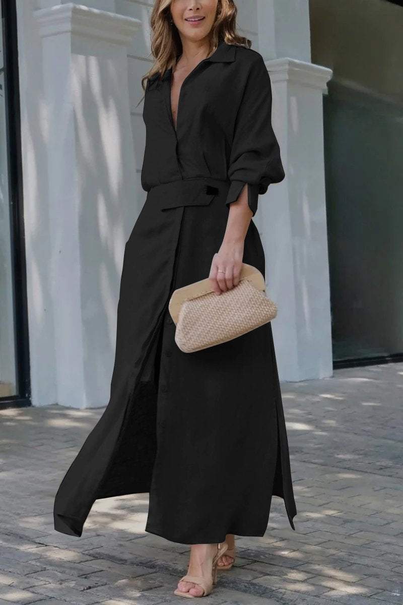 Camille | Elegant Women's Collared Belted Maxi Dress - Perfect for Summer & Formal Occasions 3