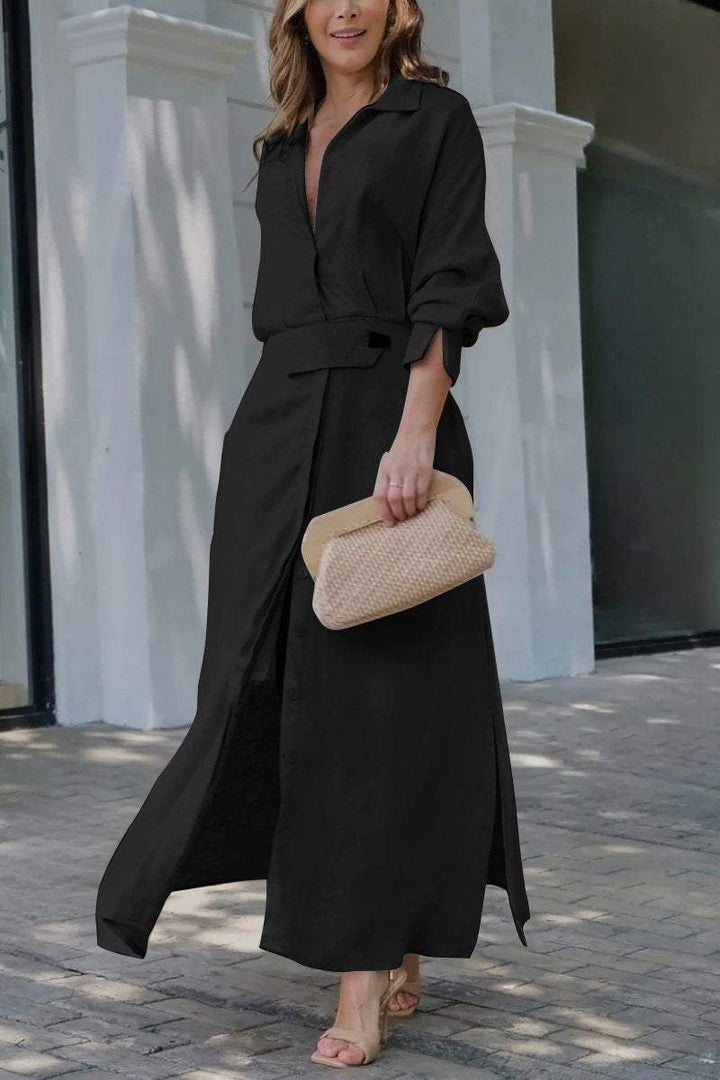Camille | Elegant Women's Collared Belted Maxi Dress - Perfect for Summer & Formal Occasions 3
