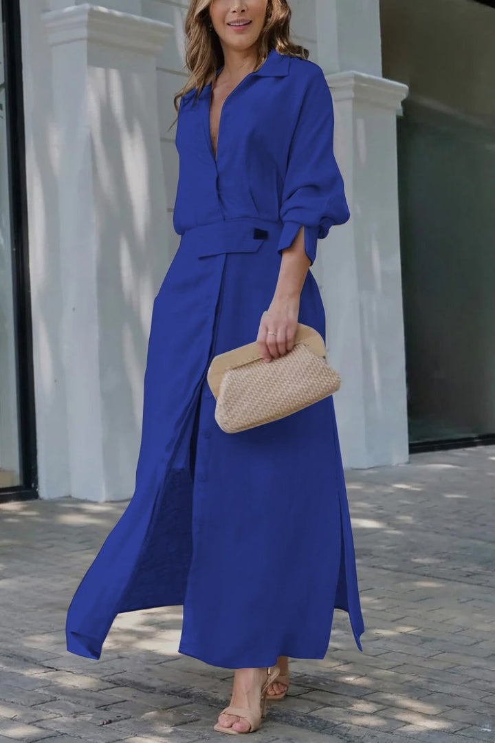 Camille | Elegant Women's Collared Belted Maxi Dress - Perfect for Summer & Formal Occasions 4