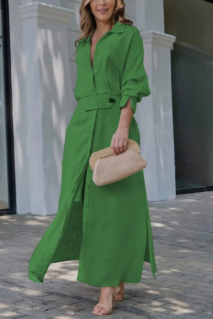 Camille | Elegant Women's Collared Belted Maxi Dress - Perfect for Summer & Formal Occasions 5
