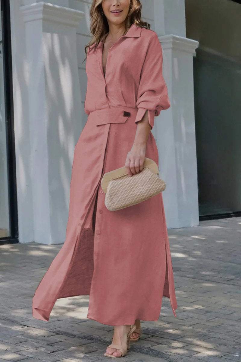 Camille | Elegant Women's Collared Belted Maxi Dress - Perfect for Summer & Formal Occasions 6
