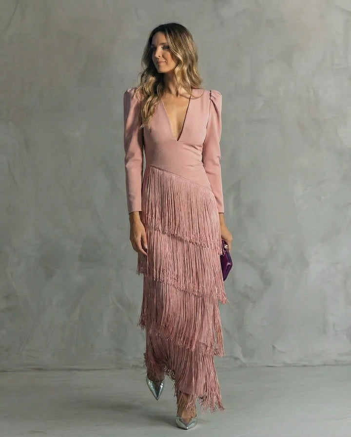 Cassandra | Elegant V Neck Fringe Maxi Dress for Women - Perfect for Formal Events 5