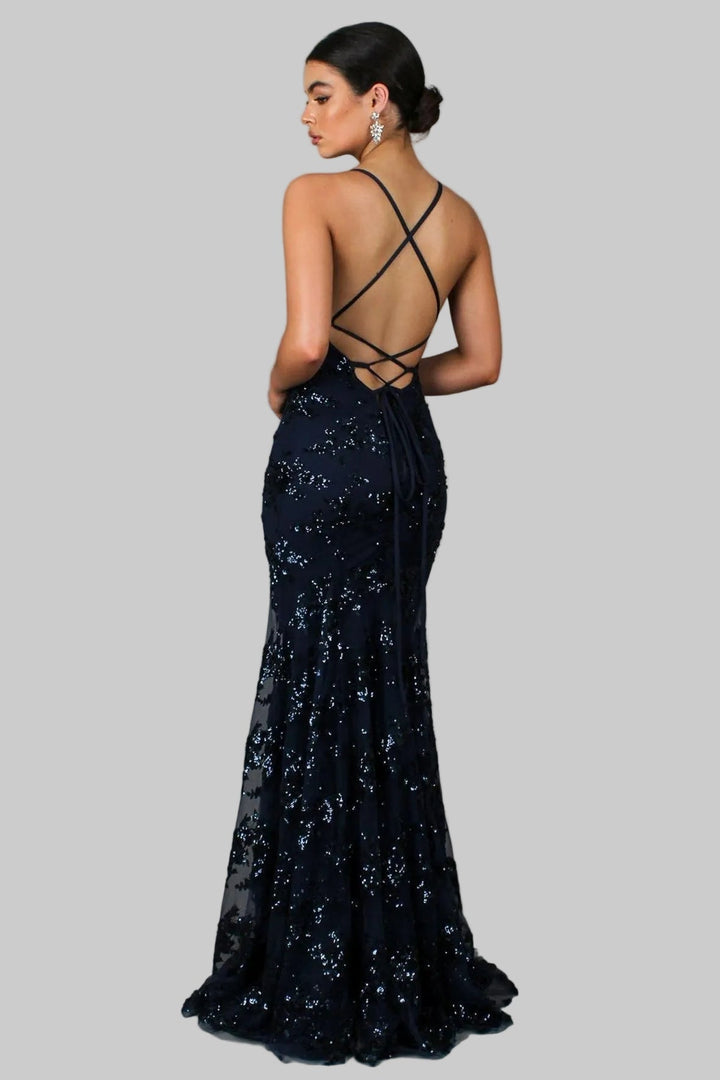 Celeste | Elegant V-Neck Sequin Maxi Dress for Women 1