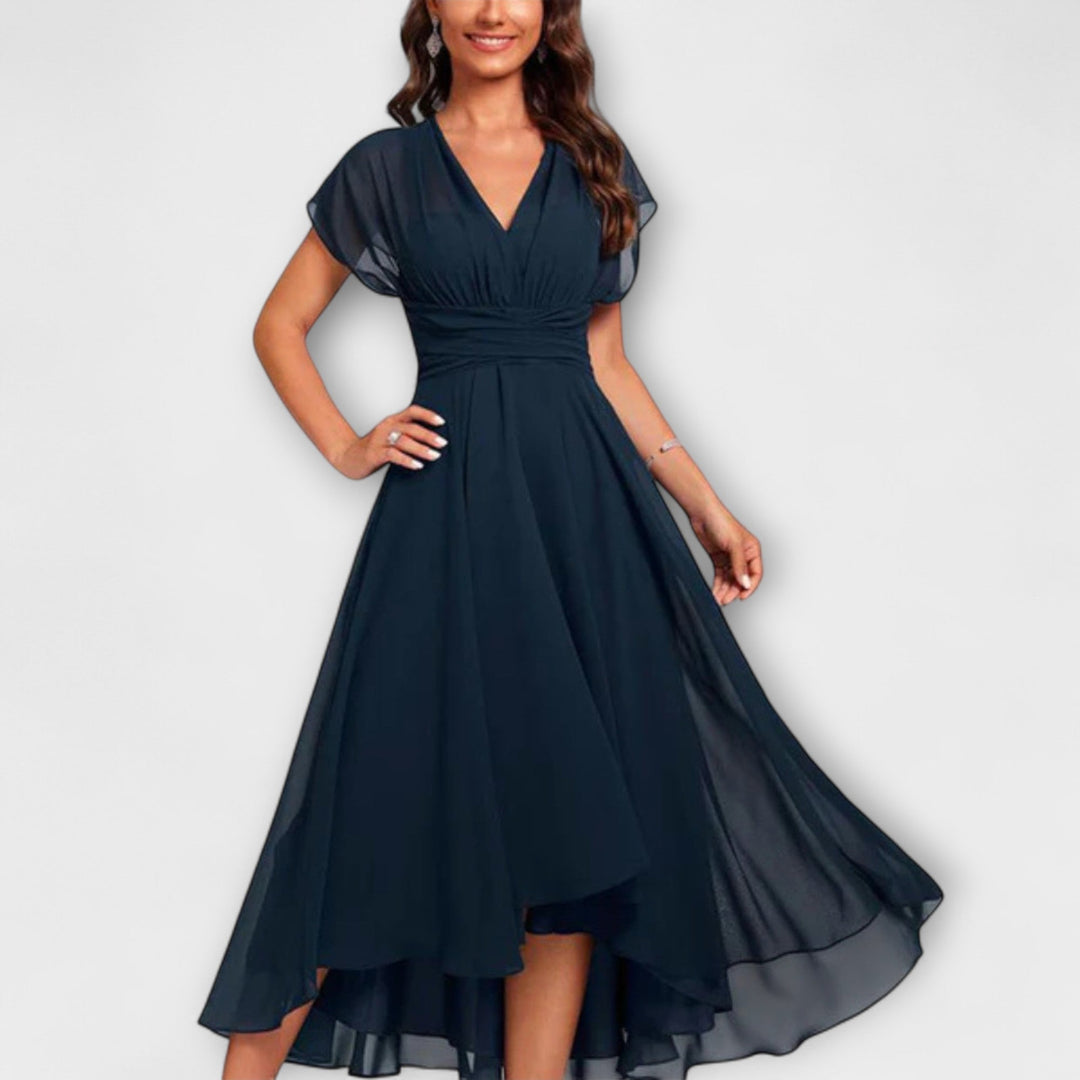 Celeste | Elegant V-Neck Women's Dress – Fluid Layers for Weddings & Cocktail Parties 0