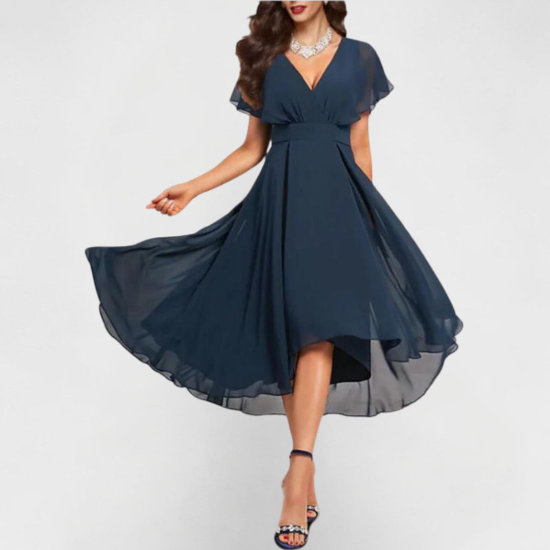 Celeste | Elegant V-Neck Women's Dress – Fluid Layers for Weddings & Cocktail Parties 1