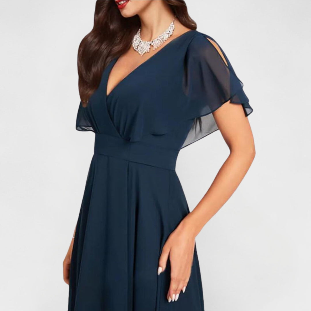 Celeste | Elegant V-Neck Women's Dress – Fluid Layers for Weddings & Cocktail Parties 2