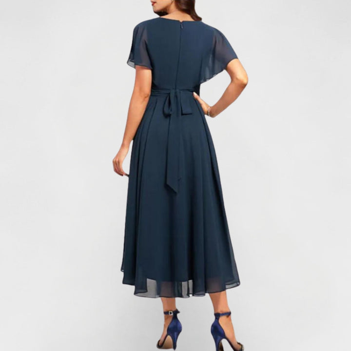 Celeste | Elegant V-Neck Women's Dress – Fluid Layers for Weddings & Cocktail Parties 3