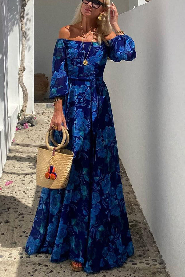 Celeste | Floral Maxi Dress Off Shoulder Elegant Wedding Guest Style 1
