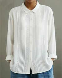 Miranda | Elegant Long Sleeve Lace Trim Blouse