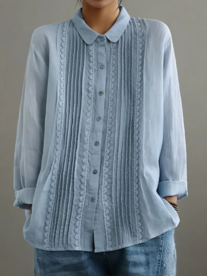 Celia | Elegant White Blouse – Long Sleeve, Lace Trim for Women 2