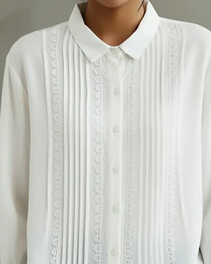 Celia | Elegant White Blouse – Long Sleeve, Lace Trim for Women 6