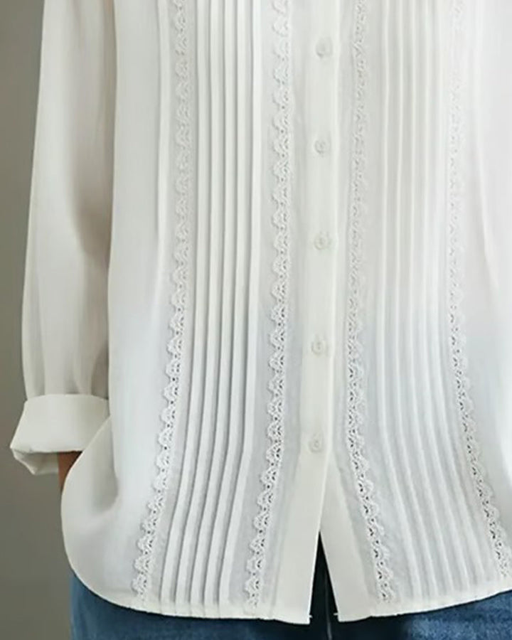 Celia | Elegant White Blouse – Long Sleeve, Lace Trim for Women 7