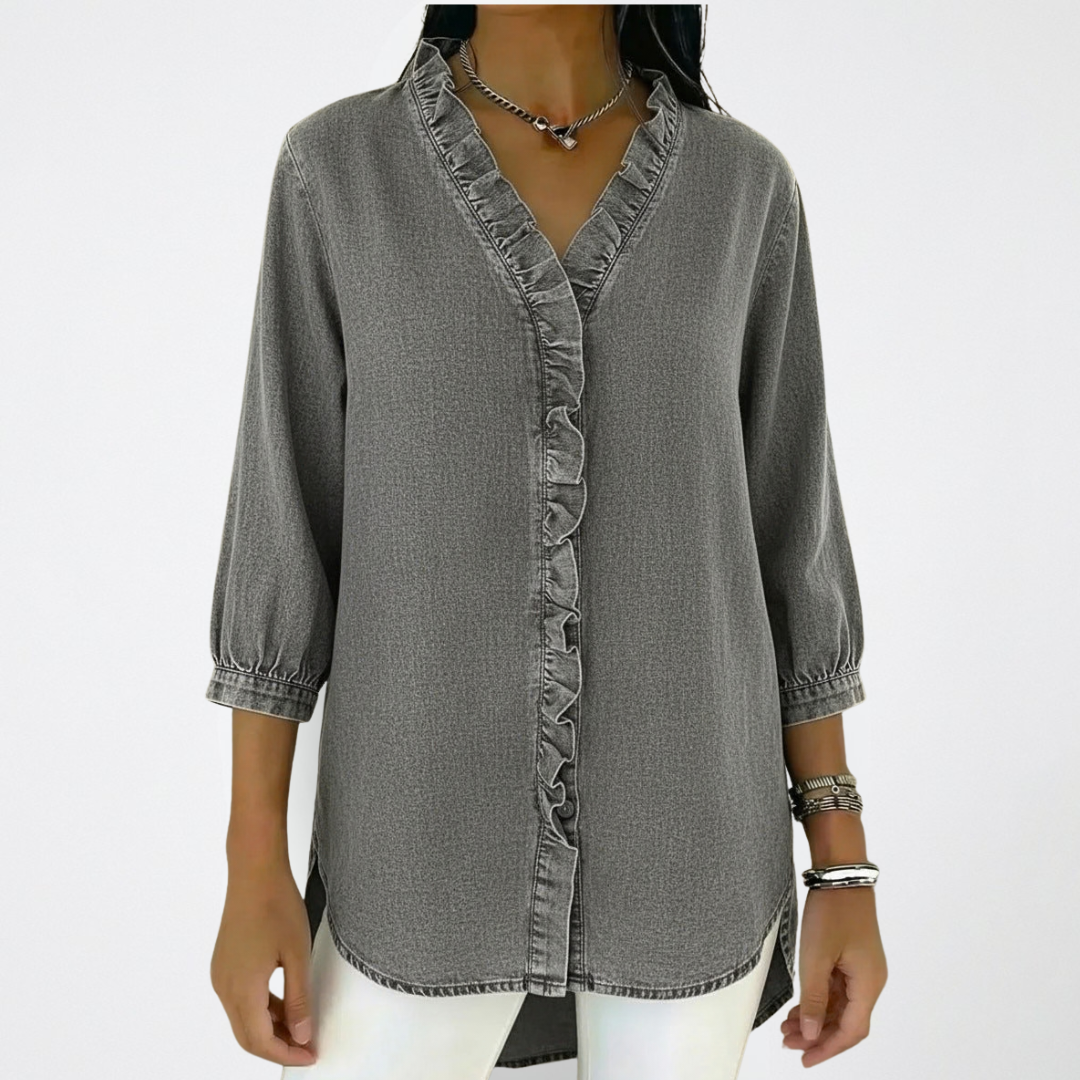Celia | Elegant White Blouse with Ruffle Details – Soft & Flattering Design 1