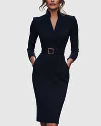 Juliette | Elegant Structured Midi Dress with Belted Waist