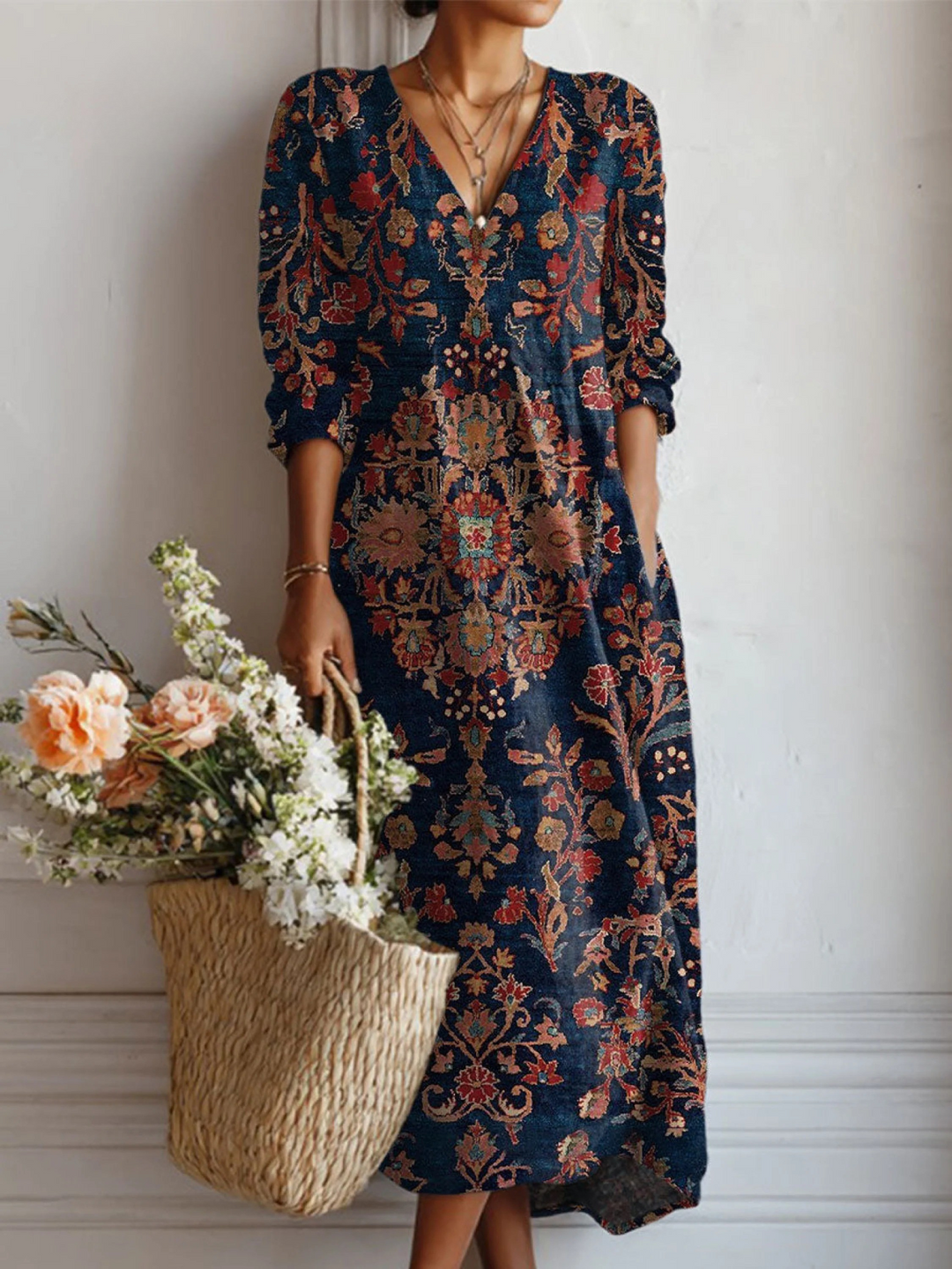 Celine | Vibrant Floral Print Long Sleeve Midi Dress – Elegant Summer Dress for Wedding Guests 3