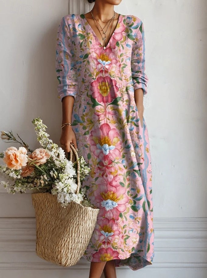 Celine | Vibrant Floral Print Long Sleeve Midi Dress – Elegant Summer Dress for Wedding Guests 4