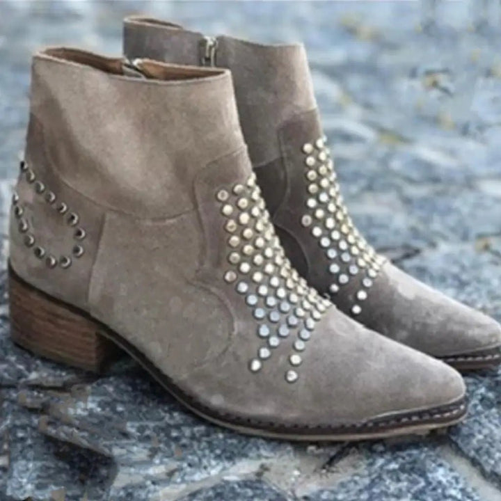 Chara | Edgy Studded Black Ankle Boots for Women with Chunky Heel 2