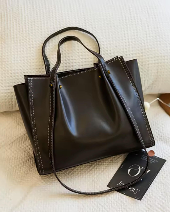 Charlotte | Vegan Leather Minimalist Contrast-Stitch Tote Bag 1