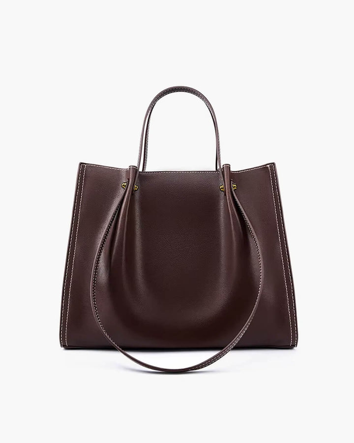 Charlotte | Vegan Leather Minimalist Contrast-Stitch Tote Bag 2