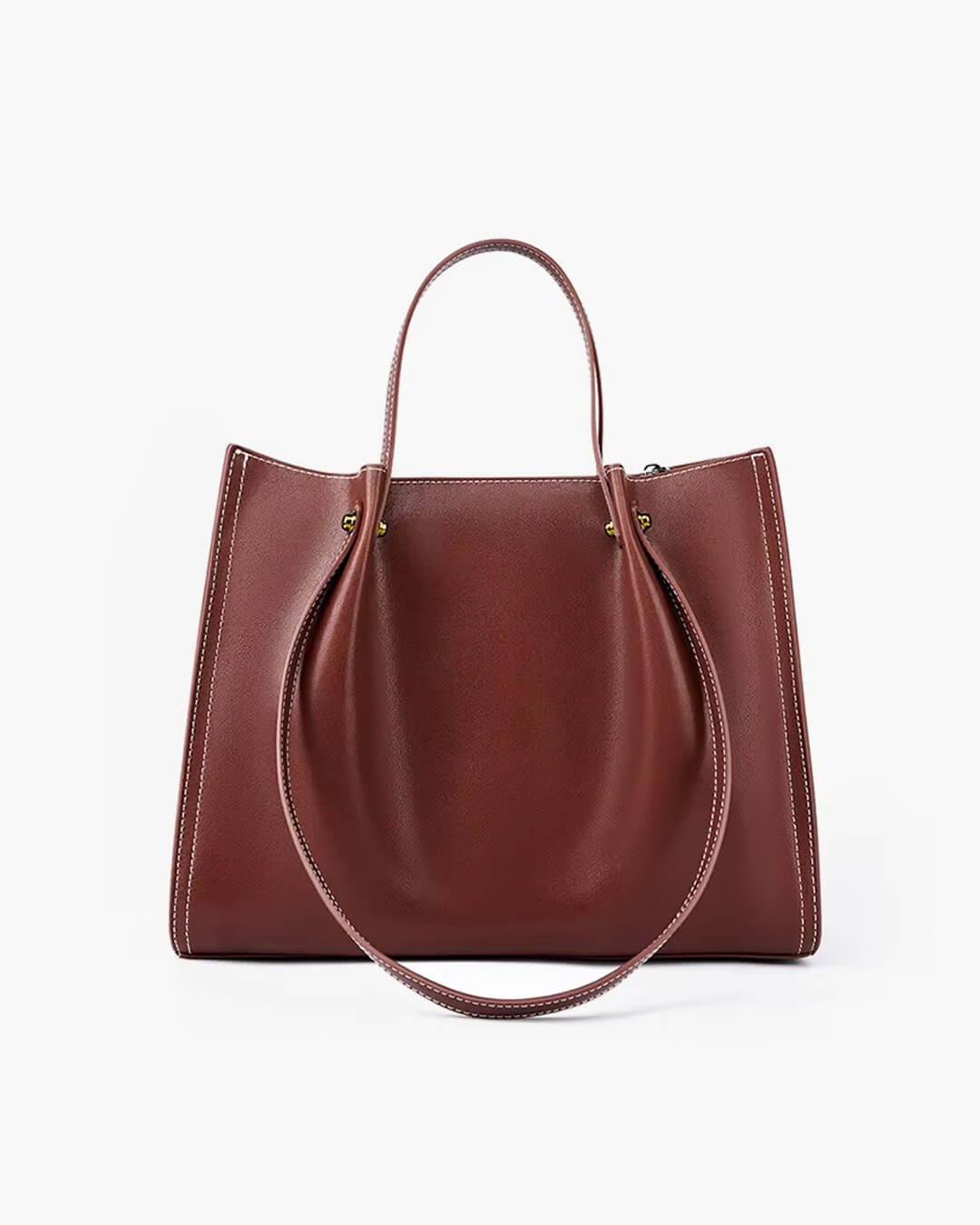 Charlotte | Vegan Leather Minimalist Contrast-Stitch Tote Bag 3