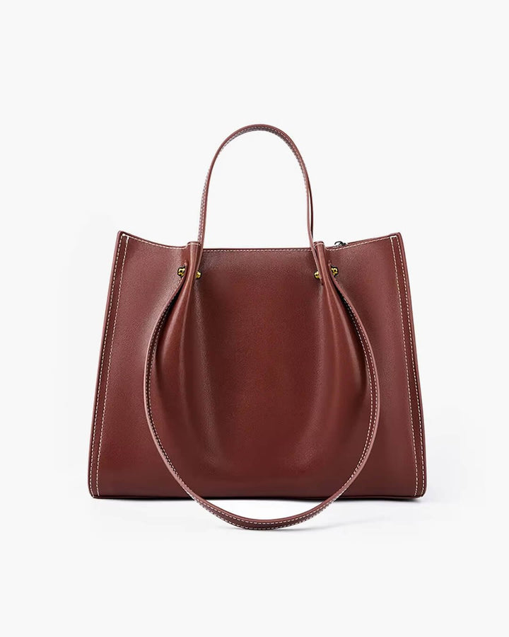 Charlotte | Vegan Leather Minimalist Contrast-Stitch Tote Bag 3