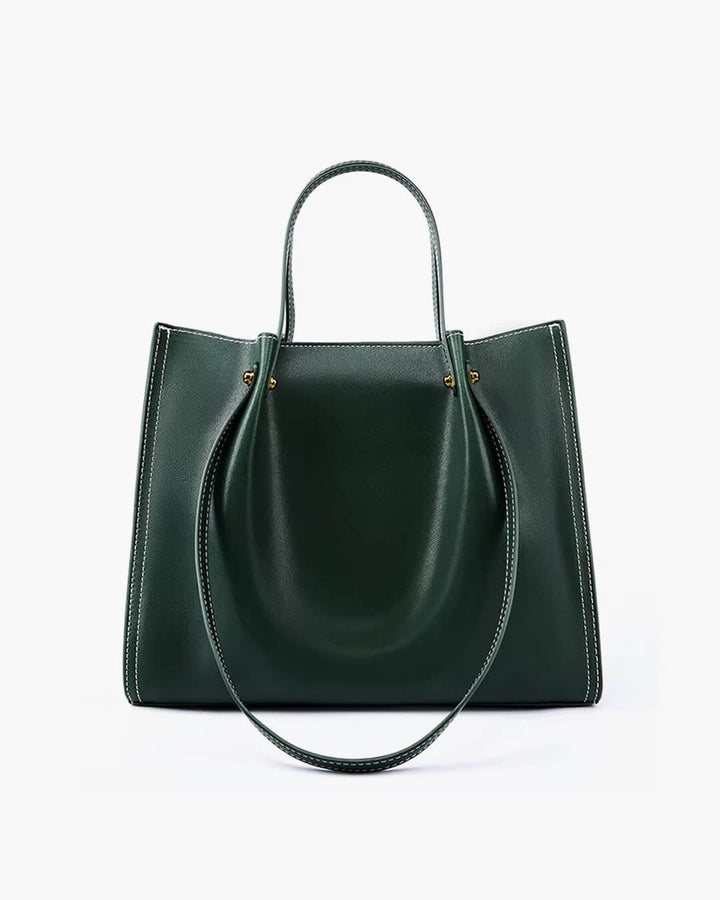 Charlotte | Vegan Leather Minimalist Contrast-Stitch Tote Bag 4