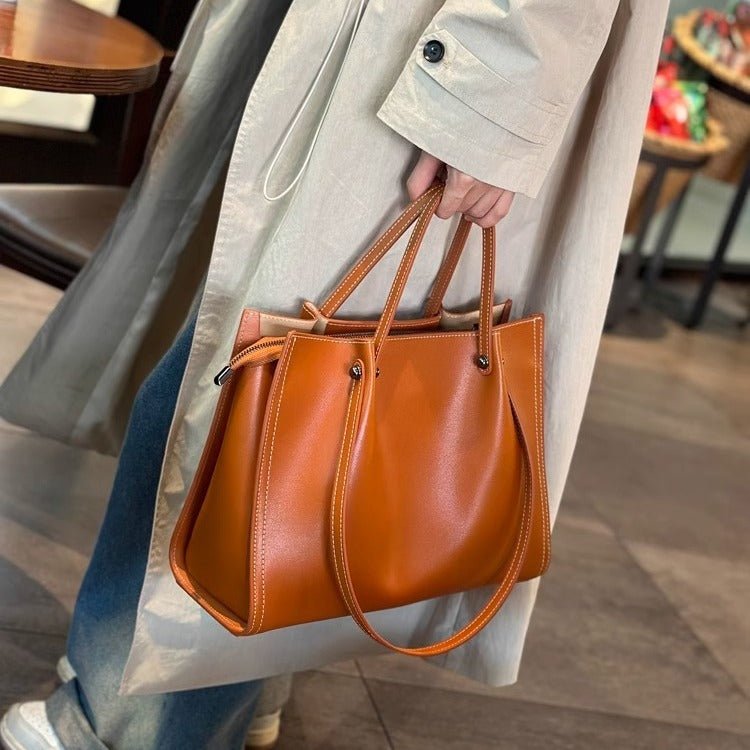 Charlotte | Vegan Leather Minimalist Contrast-Stitch Tote Bag 5