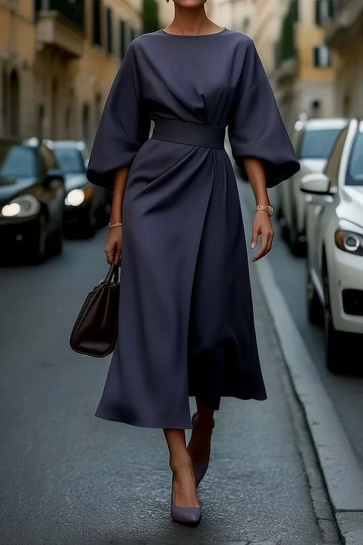 Charlotte | Women's Lantern-Sleeve Waist-Cinching Midi Cocktail Dress 0
