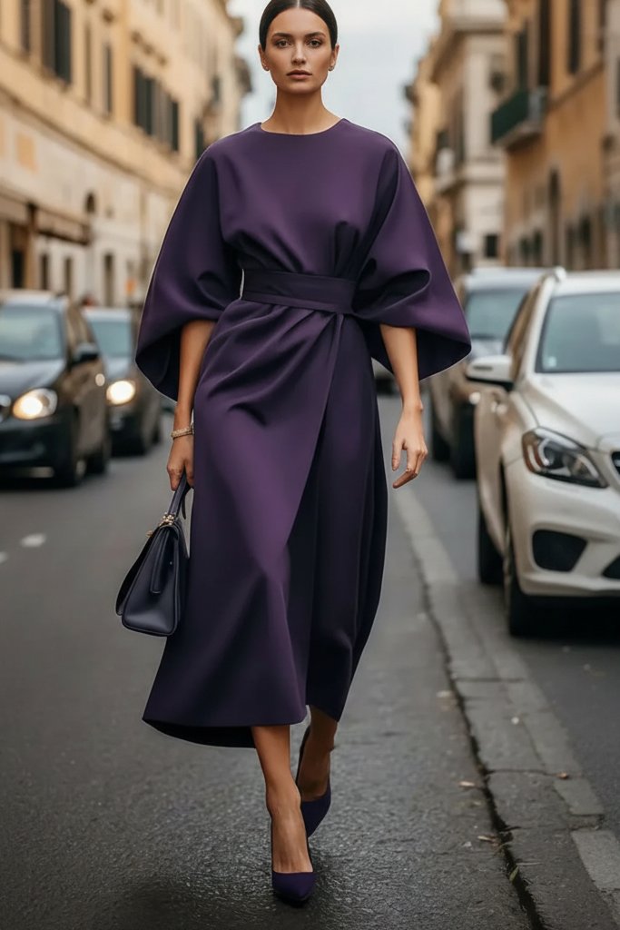 Charlotte | Women's Lantern-Sleeve Waist-Cinching Midi Cocktail Dress 2