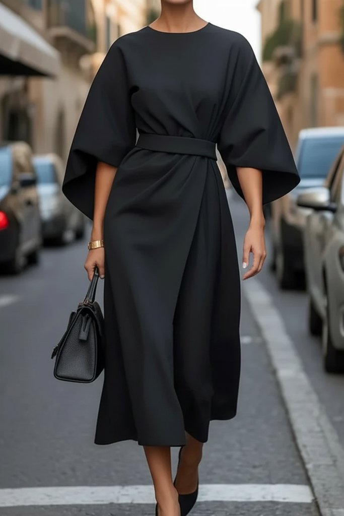 Charlotte | Women's Lantern-Sleeve Waist-Cinching Midi Cocktail Dress 3