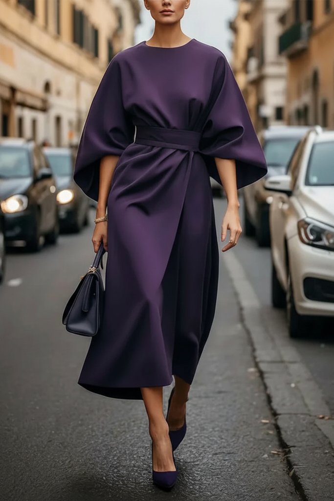 Charlotte | Women's Lantern-Sleeve Waist-Cinching Midi Cocktail Dress 4