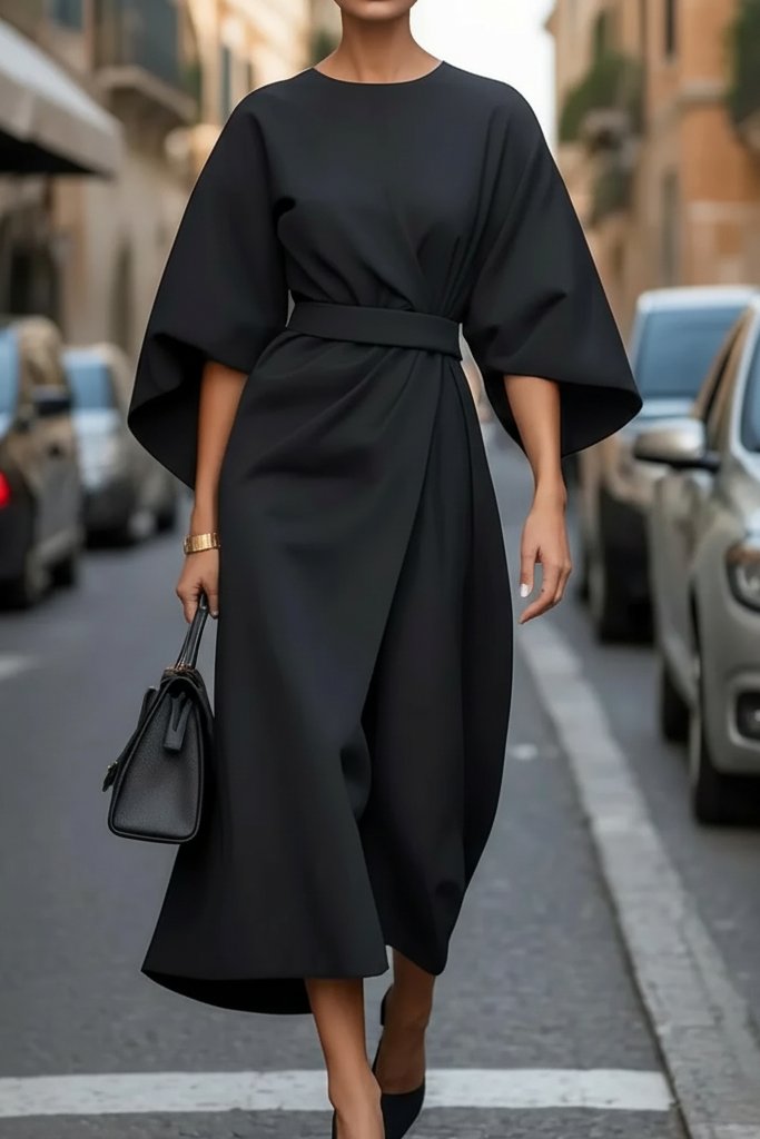 Charlotte | Women's Lantern-Sleeve Waist-Cinching Midi Cocktail Dress 8