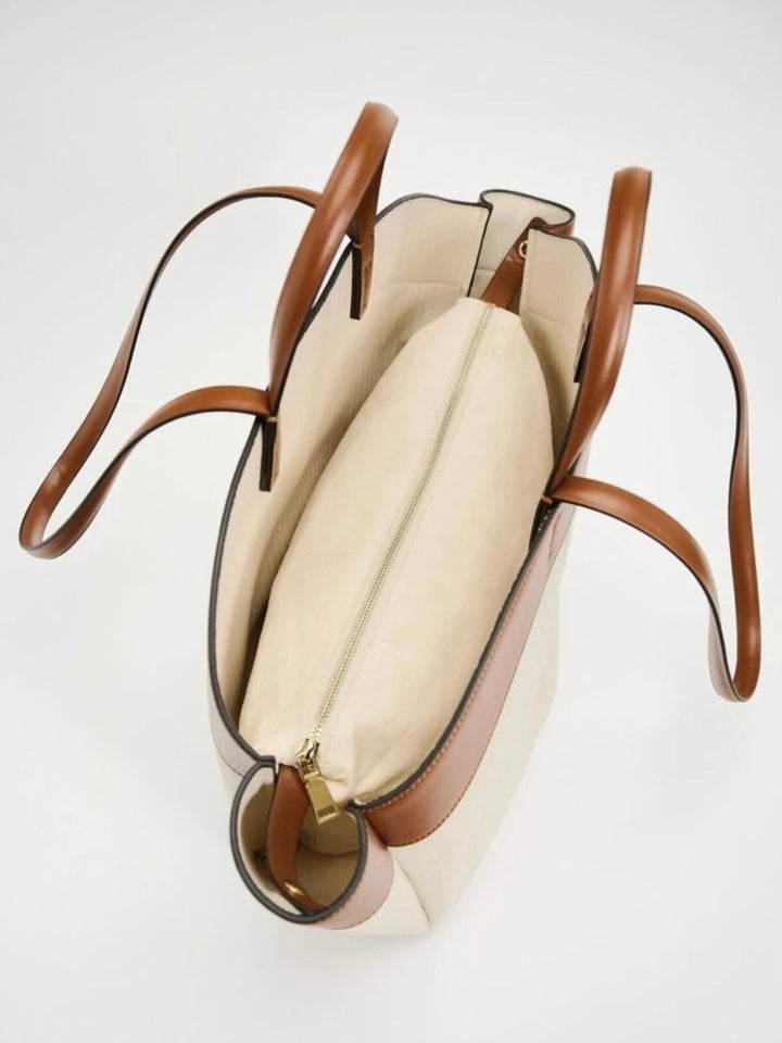 Charlotte | Women's Large Leather-Trim Open-Top Canvas Tote Bag 2