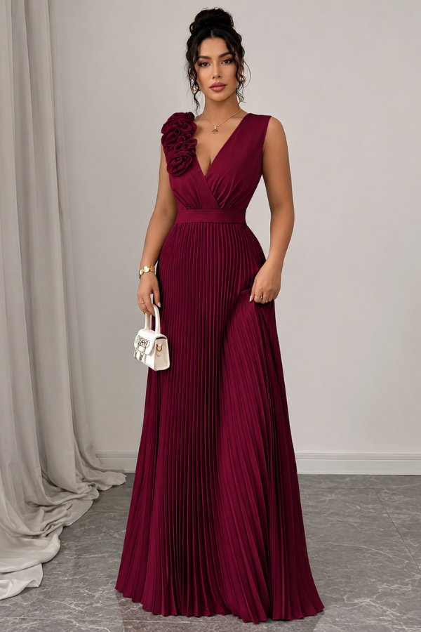 Charlotte | Women's Pleated Sleeveless Floral Applique Evening Gown 2