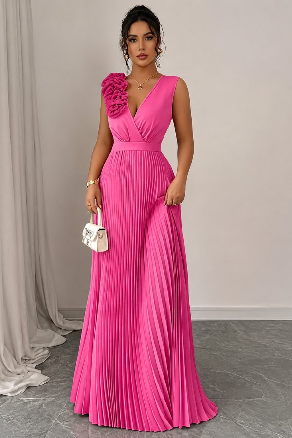 Charlotte | Women's Pleated Sleeveless Floral Applique Evening Gown 5