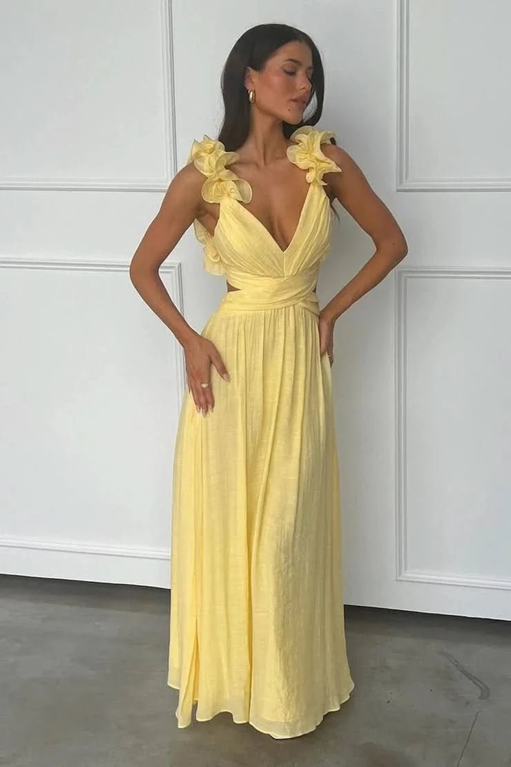 Charlotte | Women's Pleated Sleeveless Floral Applique Evening Gown 8