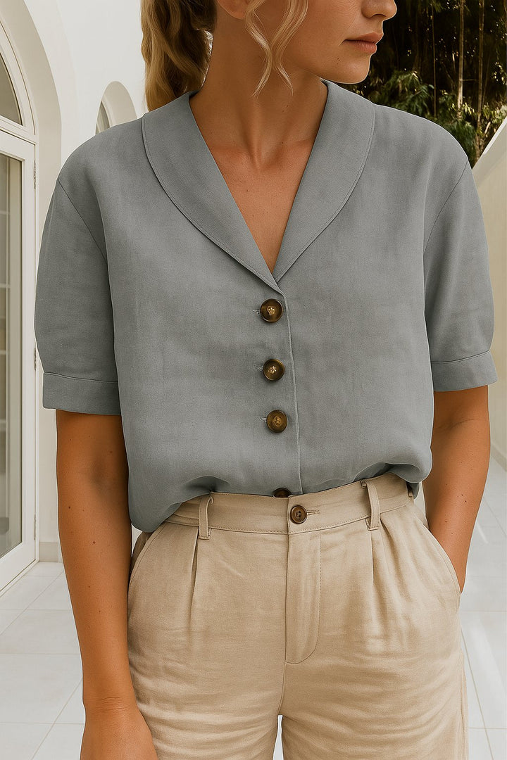 Charlotte | Women's Relaxed-Fit Button-Front Short-Sleeve Collared Blouse 3