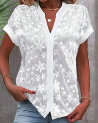 Carolyn | Elegant Floral Lace Button-Front Blouse