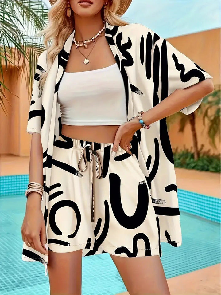 Clea | Relaxed Fit Floral Kimono Cardigan &amp; Shorts Set for Summer 4