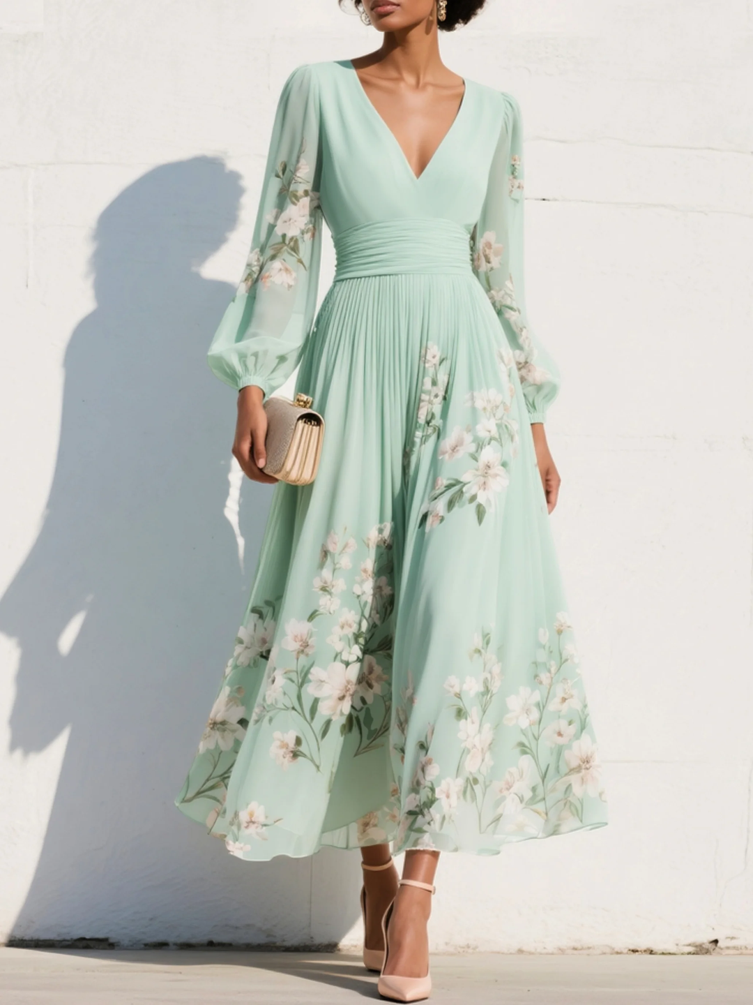 Clementina | Elegant Floral V-Neck Midi Dress for Women - Perfect Wedding Guest Dress & Summer Style 0