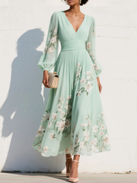 Iris | Classic And Graceful Floral V-Neck Midi Dress