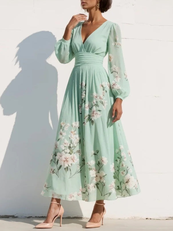 Clementina | Elegant Floral V-Neck Midi Dress for Women - Perfect Wedding Guest Dress & Summer Style 2