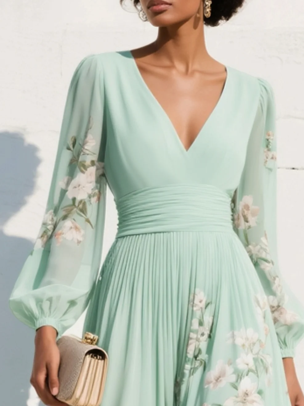 Clementina | Elegant Floral V-Neck Midi Dress for Women - Perfect Wedding Guest Dress & Summer Style 3