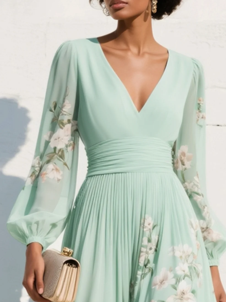 Clementina | Elegant Floral V-Neck Midi Dress for Women - Perfect Wedding Guest Dress & Summer Style 3