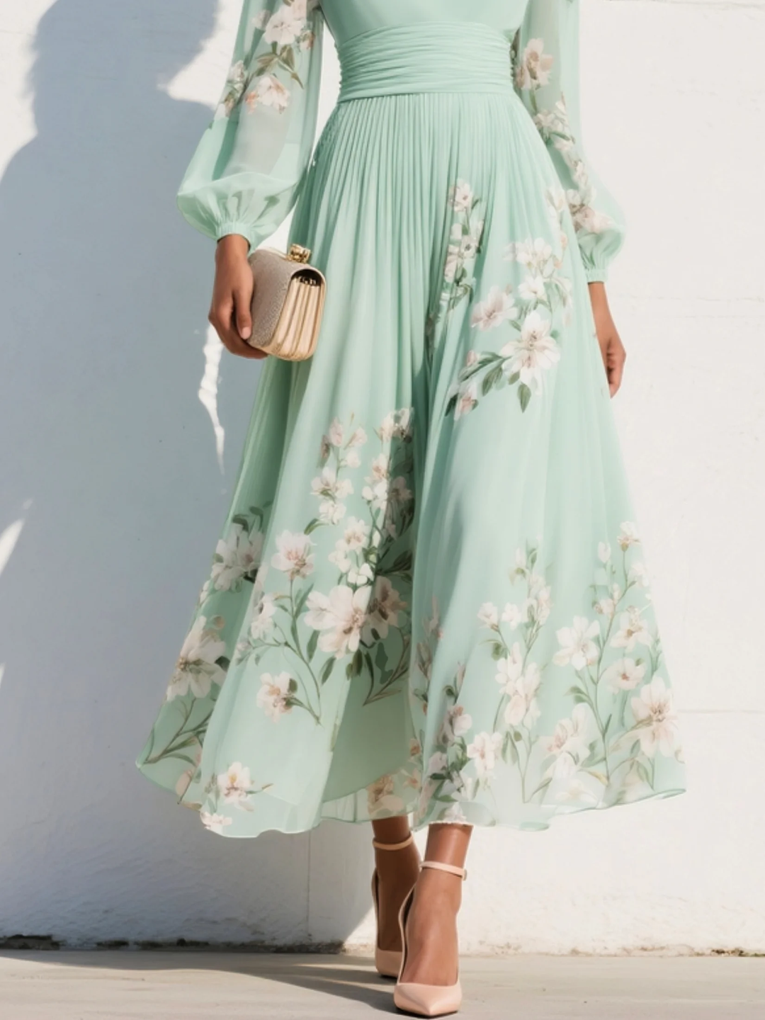 Clementina | Elegant Floral V-Neck Midi Dress for Women - Perfect Wedding Guest Dress & Summer Style 4