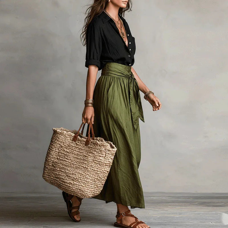 Clementine | Elegant Women's Two Piece Skirt Set – Relaxed Fit Midi Skirt &amp; Button Down Blouse 4
